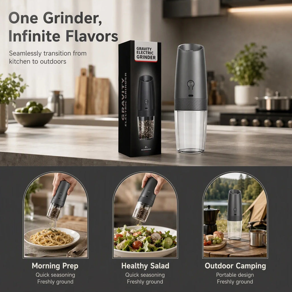 Electric Gravity Salt & Pepper Grinder Set – USB-C Rechargeable