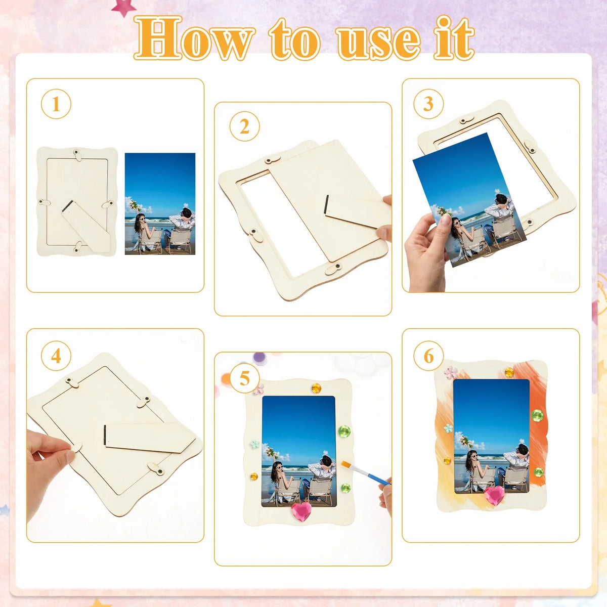 DIY Unfinished Wood Picture Frame Craft Kit – 24 Frames & Paints
