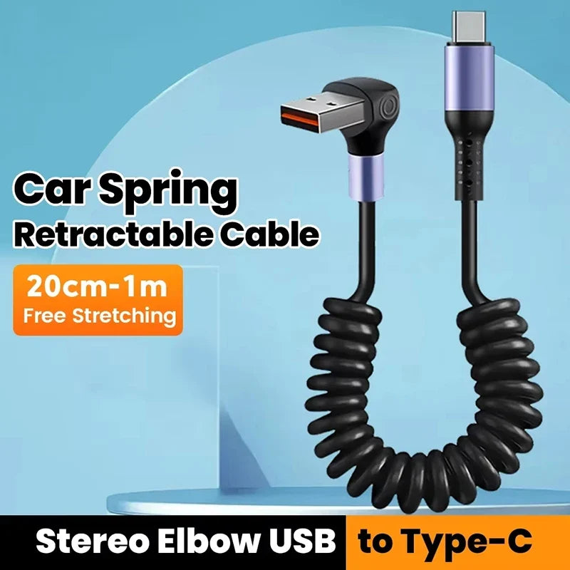 66W USB-C Spring Coil Fast Charging Cable – Type-C, 6A