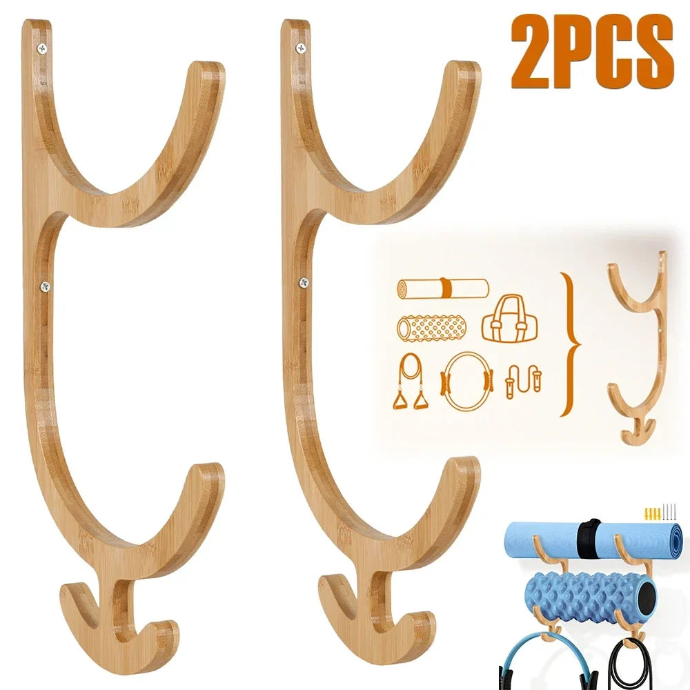 Wood Wall Mount Yoga Mat Holder Rack – 2 Pcs Gym Organizer