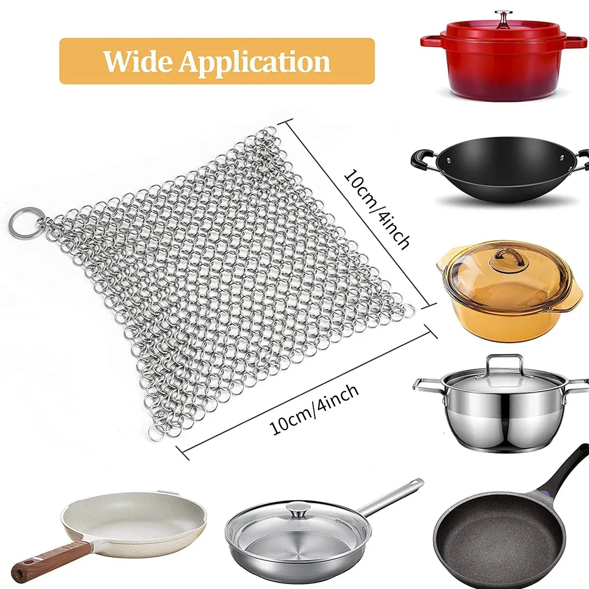 Stainless Steel Chainmail Scrubber for Cast Iron – 4 Inch