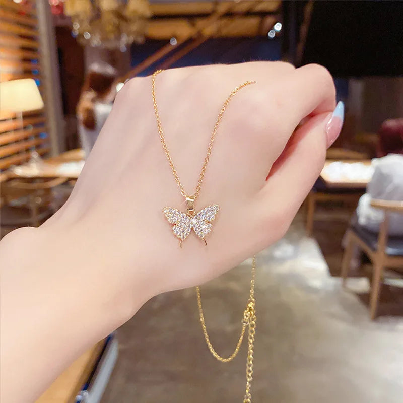 Butterfly Zircon Pendant Necklace | Gold & Silver Stainless Steel