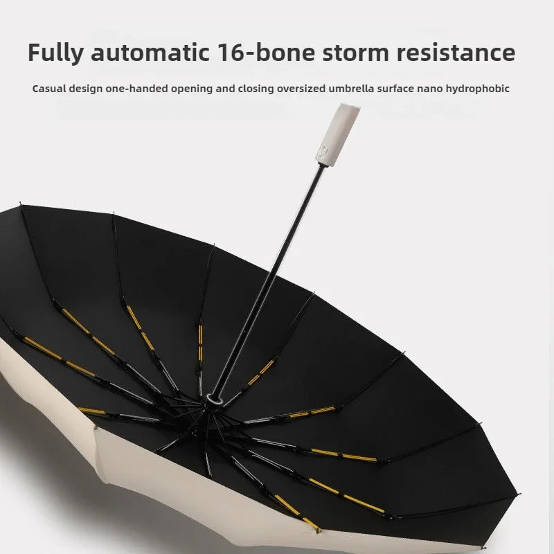 UPF50+ 16-Rib Auto Folding Windproof UV Umbrella – Unisex