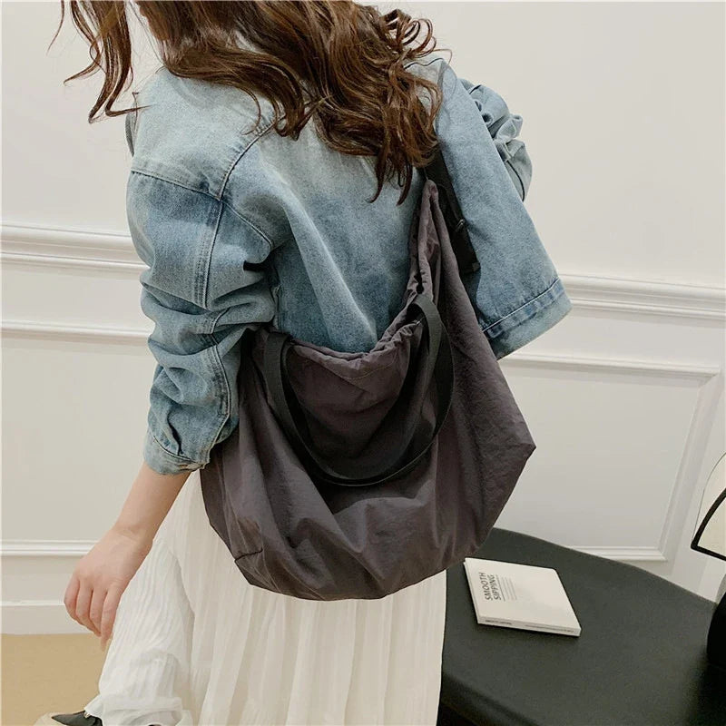 Japanese Style Oxford Tote Crossbody Shoulder Bag | Large
