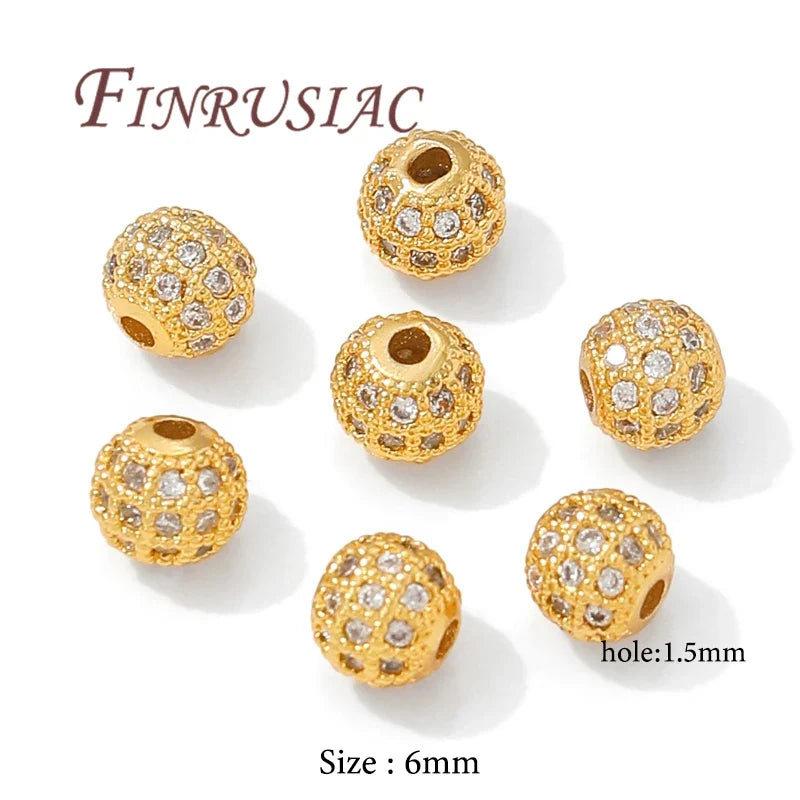 18K Gold Plated Zircon Spacer Beads 6mm 8mm 10mm – DIY Jewelry