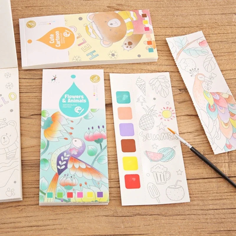 Kids Watercolor Paint Set – Coloring Book & Brush Included