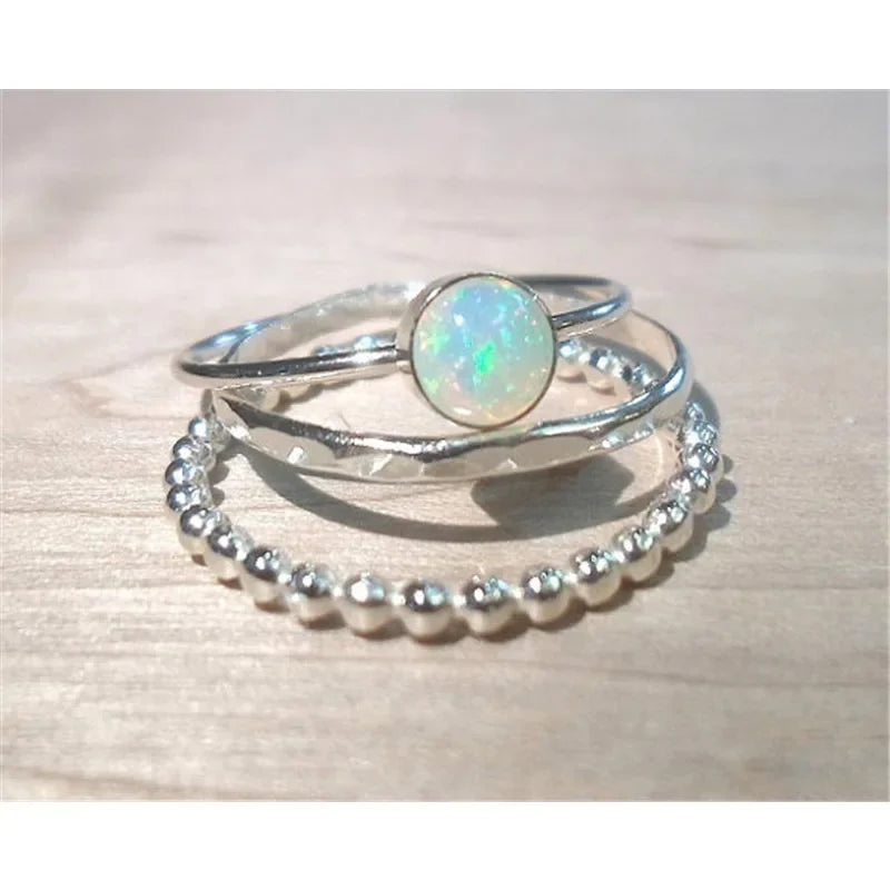 Women's Vintage Simulated Opal Silver Ring – Sizes 6–10