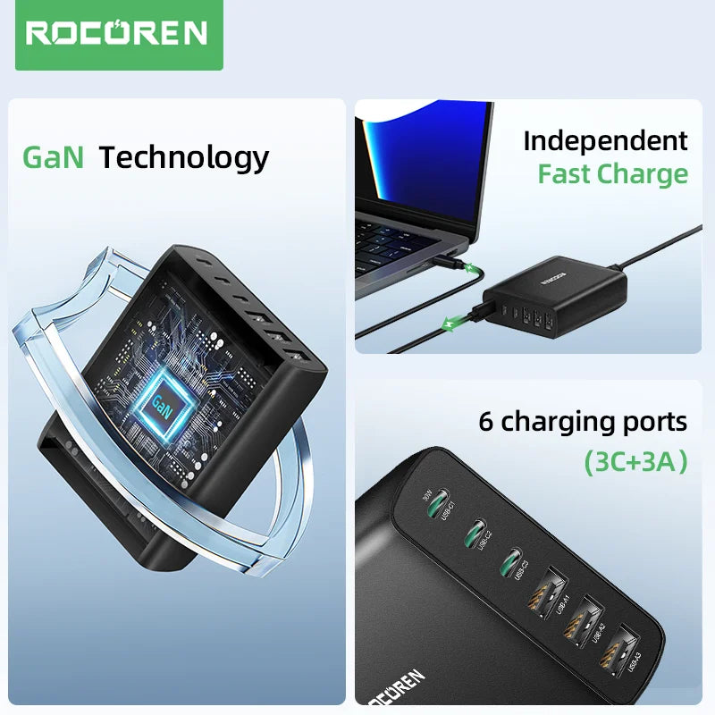 Rocoren 100W GaN Charger USB-C PD Fast Charging Station