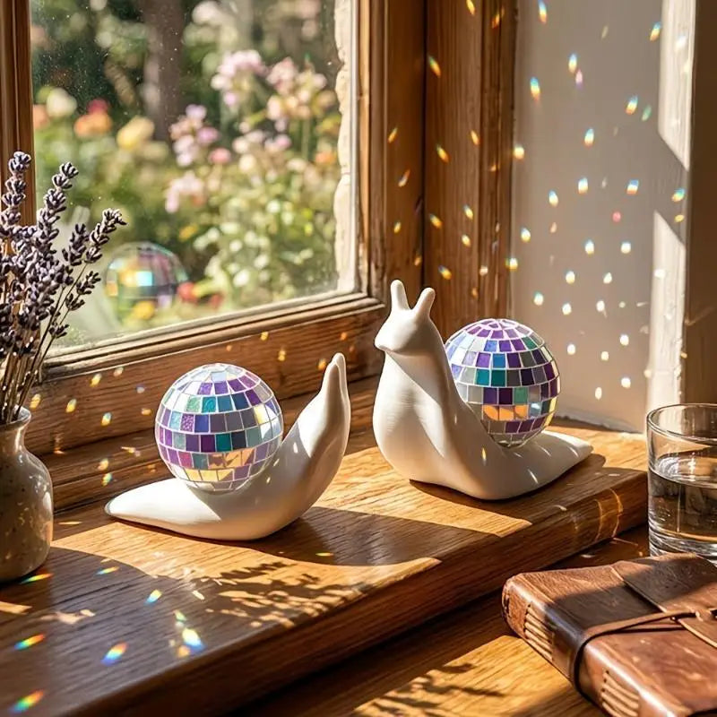 Retro Snail Disco Ball Sun Catcher – Rainbow Light Home Decor