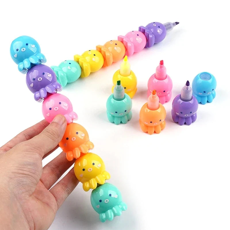 Octopus Highlighter Pens – 5-Pack Pastel Colors for Kids