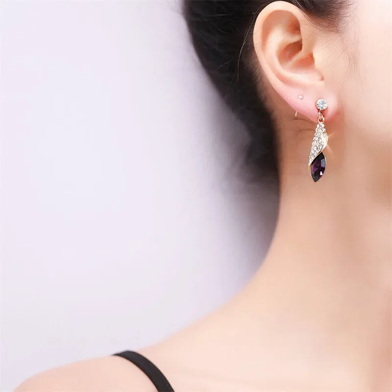 Water Drop Blue Rhinestone Dangle Earrings | Zinc Alloy