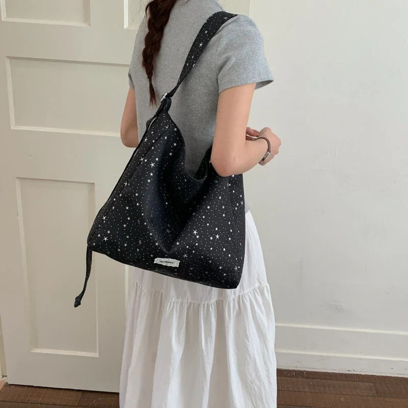Korean Minimalist Star Canvas Tote Bag – Large Shoulder Bag