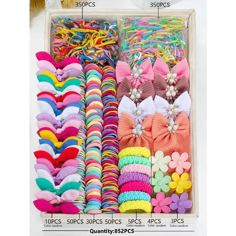 Kids Bow & Flower Elastic Hair Bands Set – No-Snag, Colorful