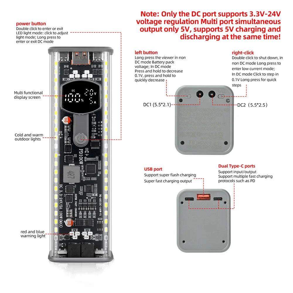 Gaqqee 8×21700 Power Bank Case PD 100W DIY Fast Charging Kit