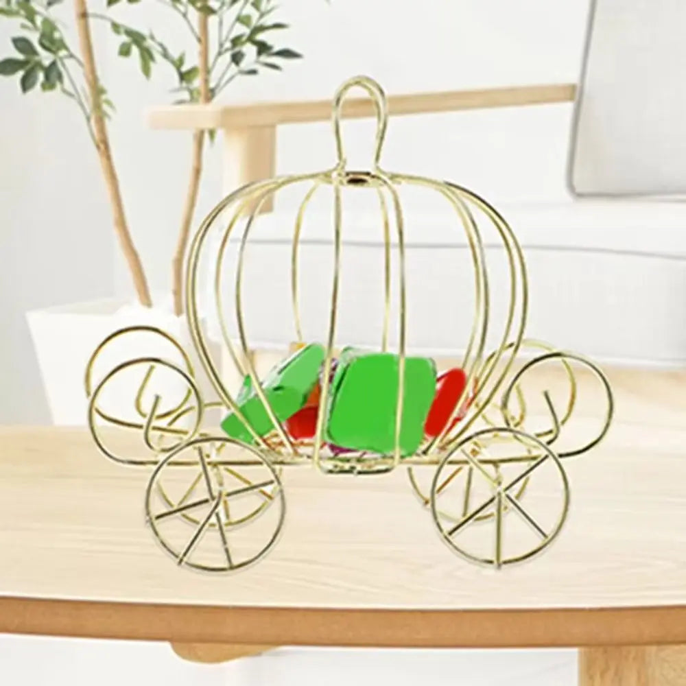 Pumpkin Carriage Candy Box Gold/White Metal Wedding Centerpiece