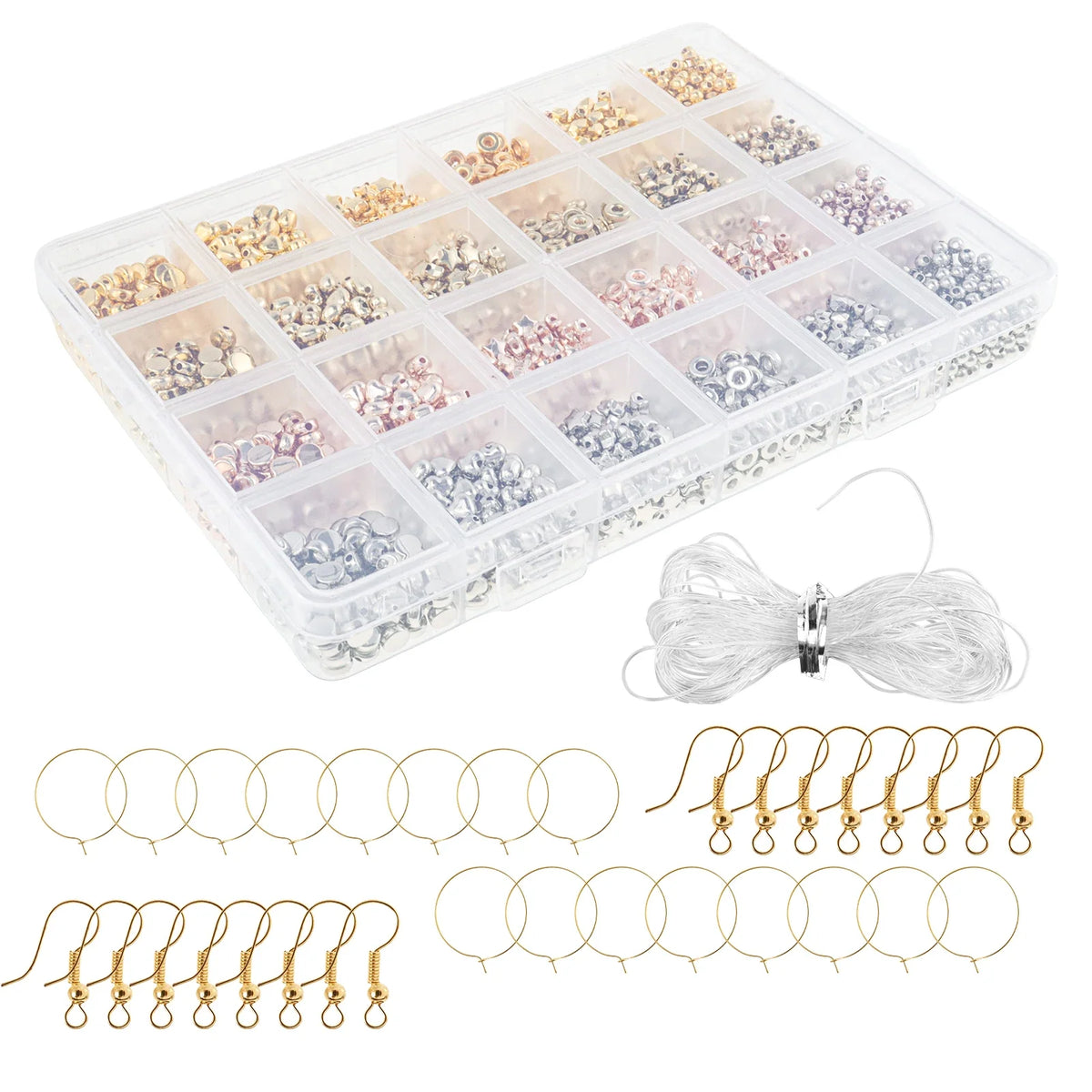 2160Pcs Spacer Beads Set – 6 Shapes & 4 Colors DIY Jewelry Kit