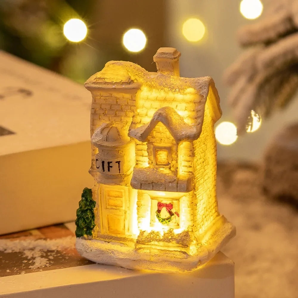 LED Miniature Christmas Village House Resin Ornament Decor