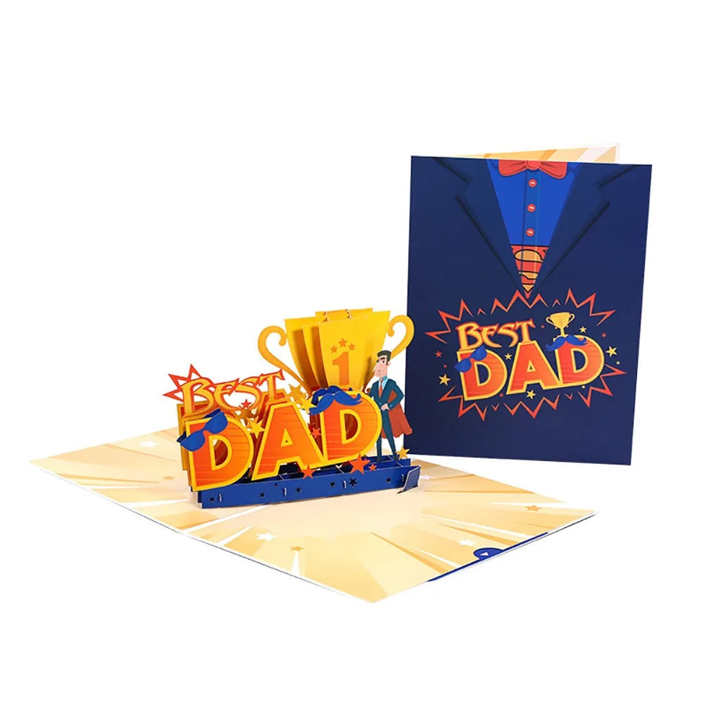 3D Pop-Up Father's Day Card with Envelope – Multicolor Cartoon