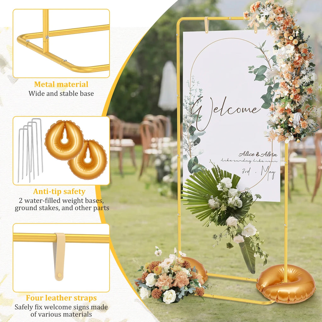 Adjustable Wedding Sign Stand with Leather Straps – 2 Heights