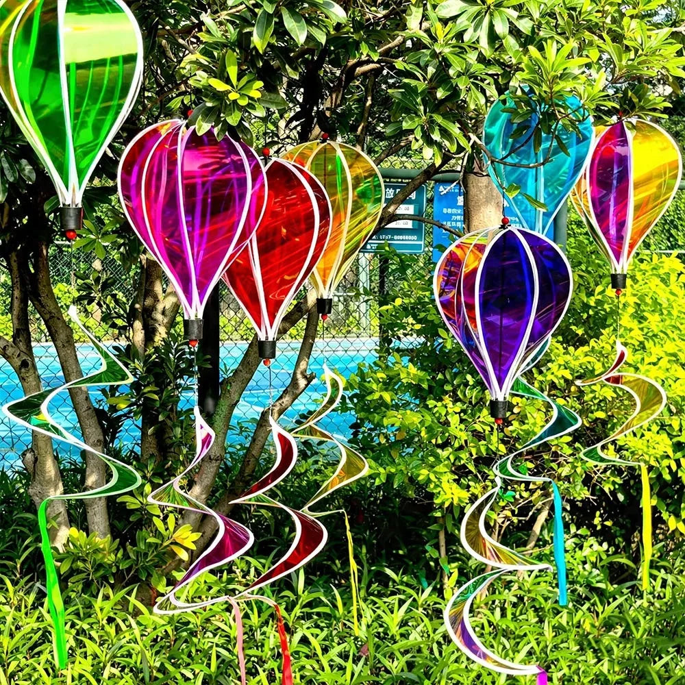 Rainbow Hot Air Balloon Wind Spinner – 36cm Kinetic Garden Decor