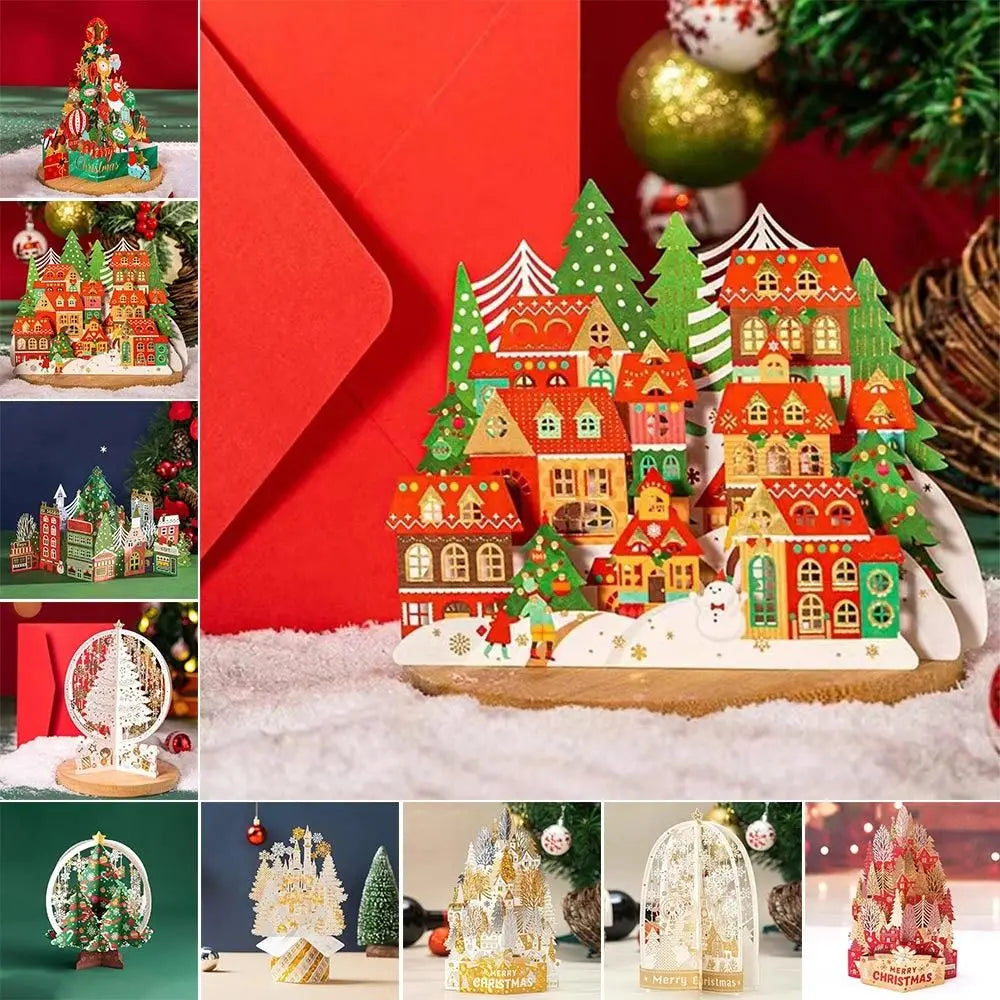 3D Pop-Up Christmas Greeting Card with Envelope – Gold Craft