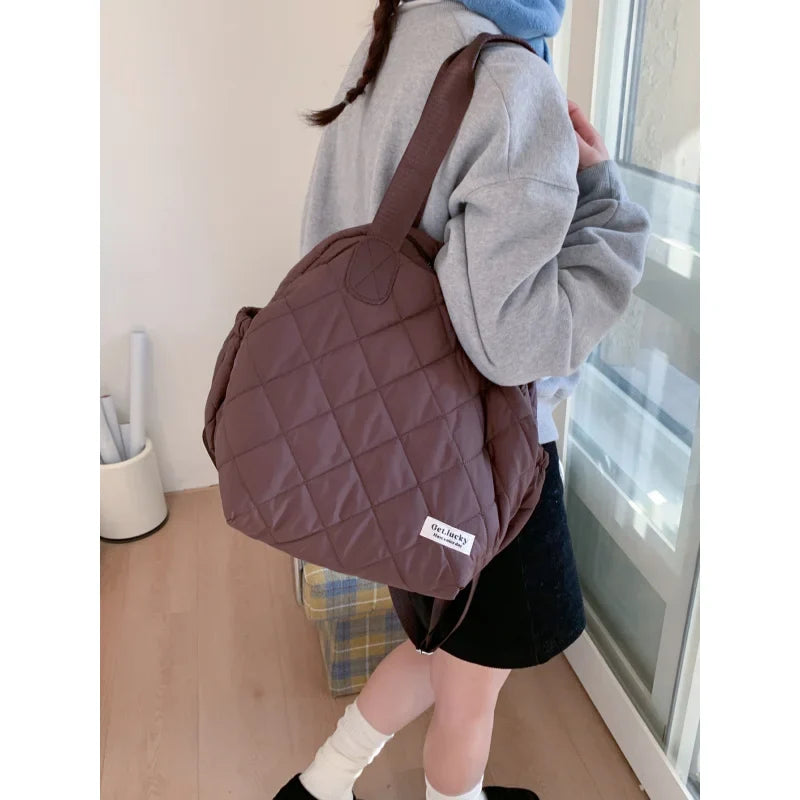 Diamond Pattern Large-Capacity Women's Backpack | Flannel