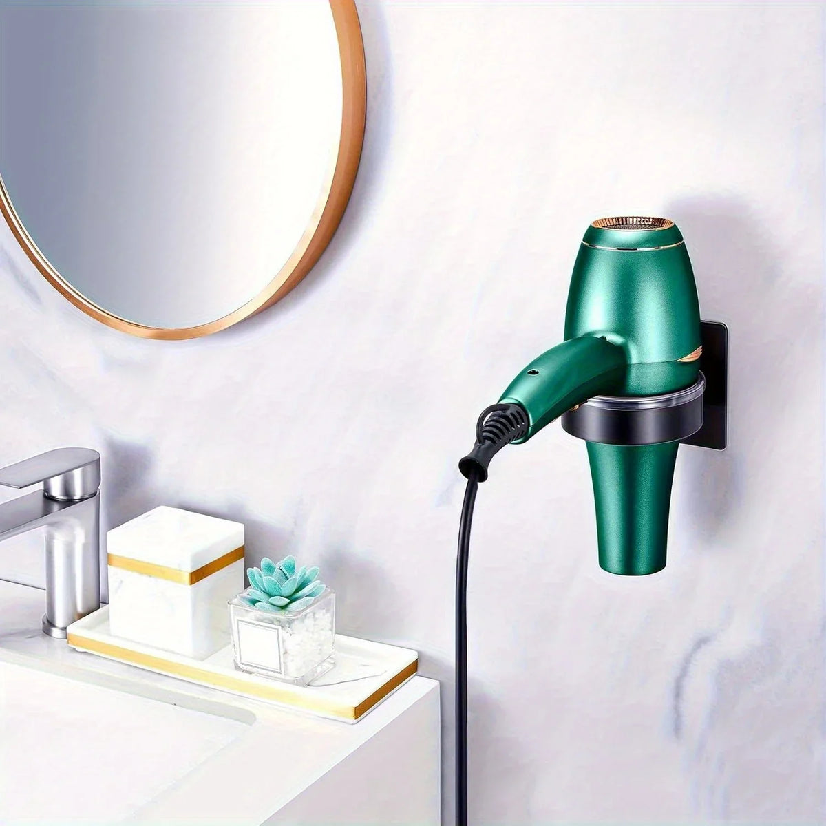 No-Drill Wall Mounted Hair Dryer Holder – Metal Bracket