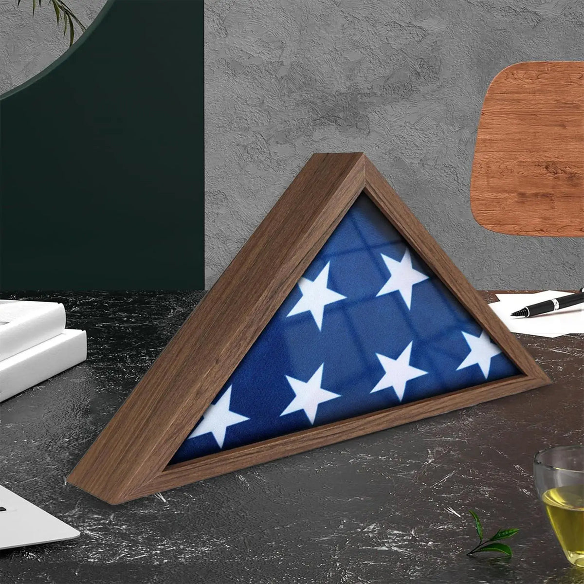 Wooden Triangle Flag Display Case | Wall-Mounted Box