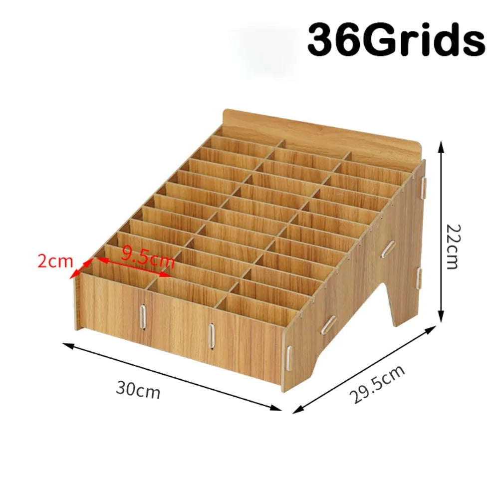 Wooden Multi-Grid Phone & Card Holder Desk Organizer Rack
