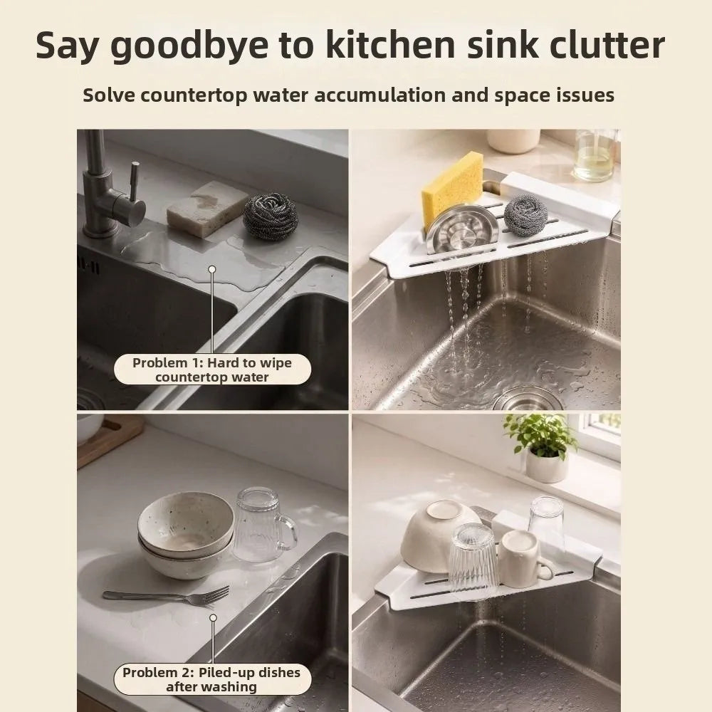 Carbon Steel Sink Corner Rack – Rust-Proof Drain & Sponge Holder
