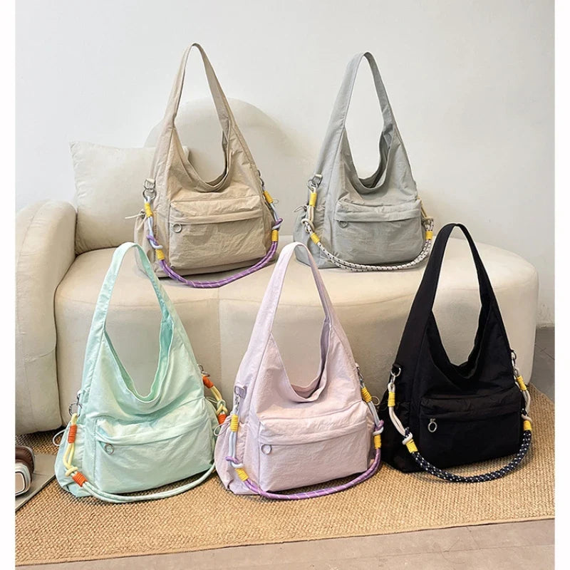 Women's Nylon Woven Rope Tote Crossbody Large Capacity Bag