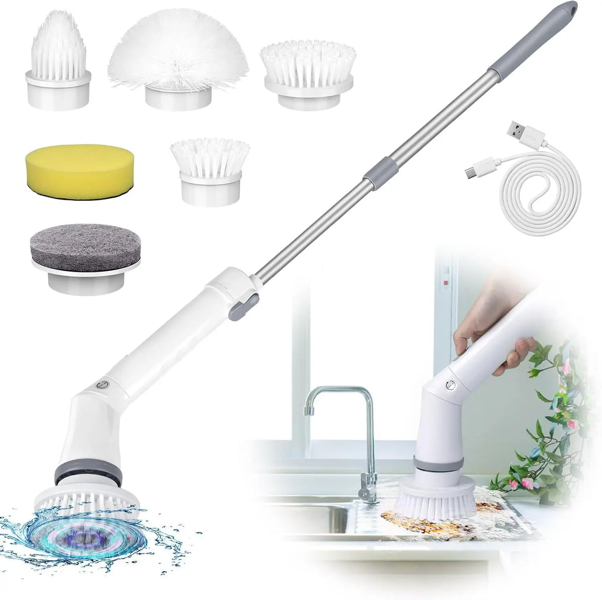 7-in-1 Electric Spin Scrubber 4000mAh IPX7 Cordless Cleaning Brush