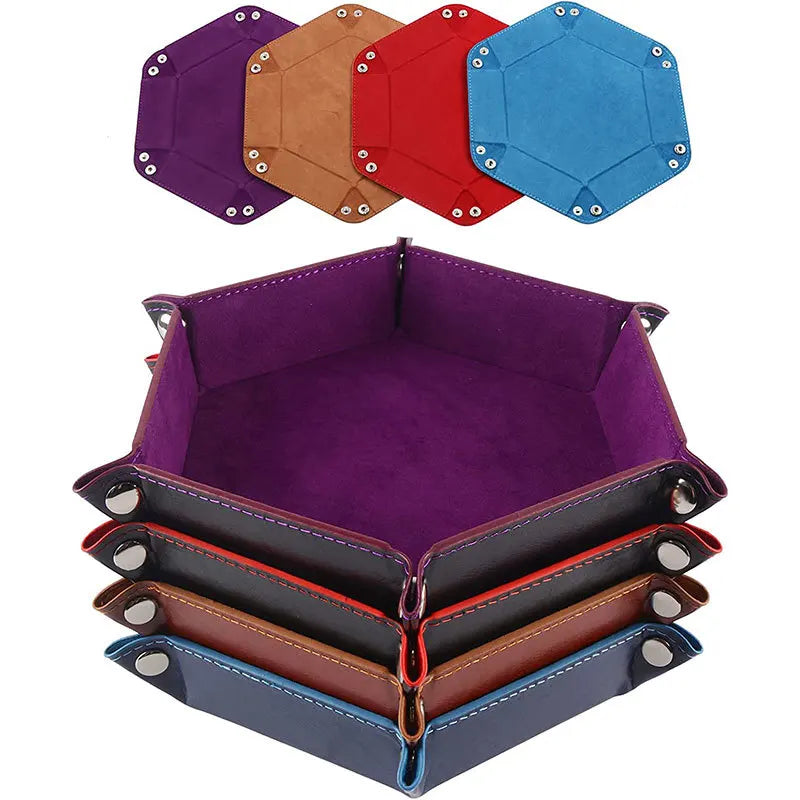 Hexagonal PU Leather Dice Tray – Foldable Board Game Organizer