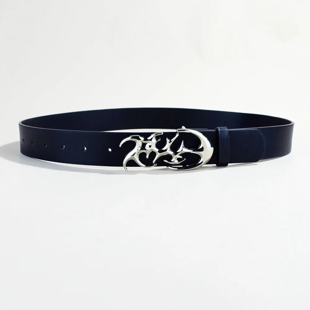 Women's Y2K PU Leather Belt – Smooth Shaped Buckle Black