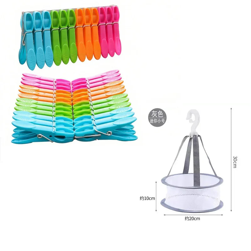 Windproof No-Mark Hanging Clips with Storage Basket | Colorful