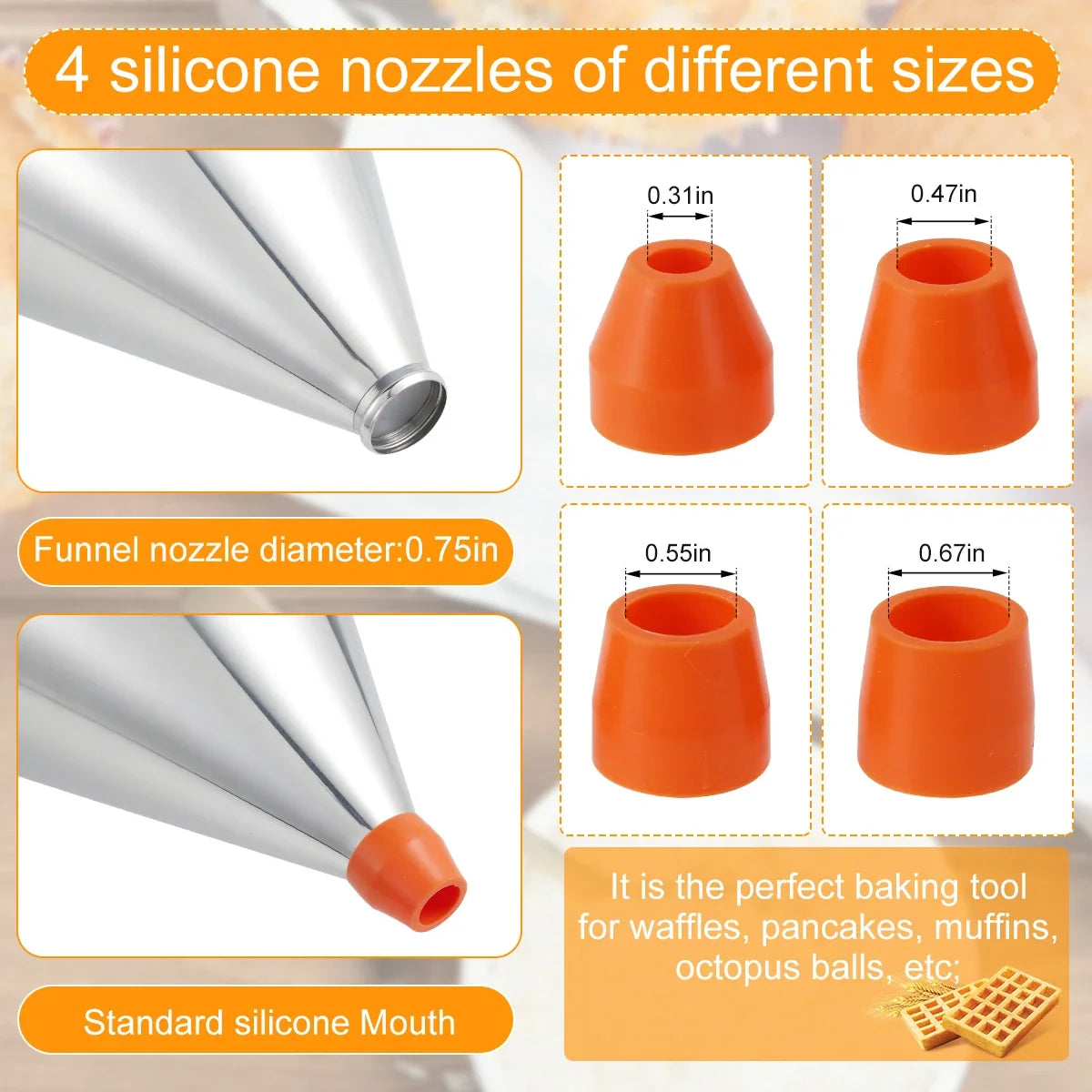 Stainless Steel Pancake Batter Dispenser with Stand & 4 Spouts
