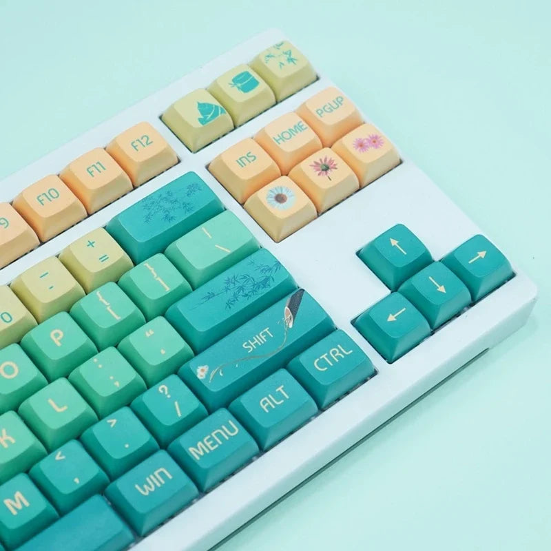 128-Key PBT XDA Keycap Set – Bamboo Green Mechanical Keyboard