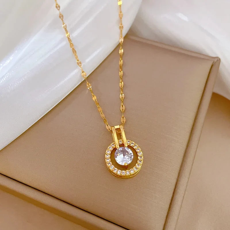 Women's Gold Hoop Pendant Necklace – Stainless Steel Choker