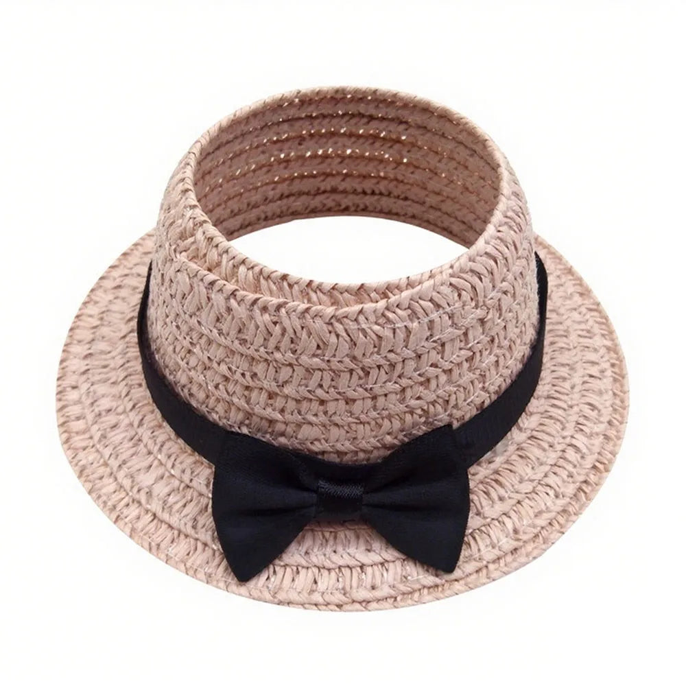 Miniature Straw Doll Hat with Bow – 1/6 Scale 10.5cm Accessory