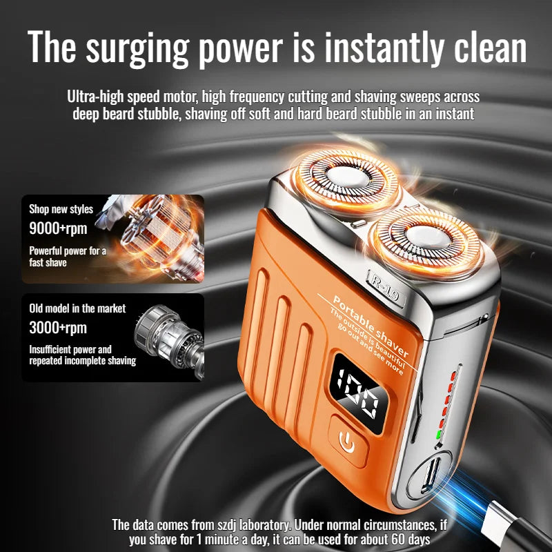 R-19 Mini Electric Shaver – LED Display, IPX7, Type-C Charge