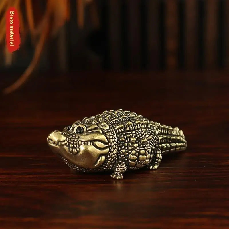Antique Brass Crocodile Statue Feng Shui Lucky Desk Ornament