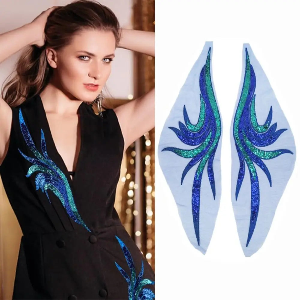 Royal Blue Gold Sequined Embroidery Patches 14x50cm – 2 Pcs