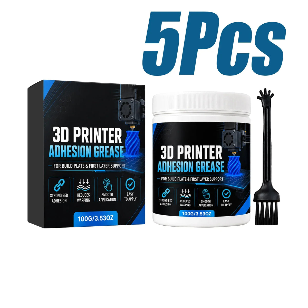 3D Printer Bed Adhesion Grease with Brush – PLA ABS PETG
