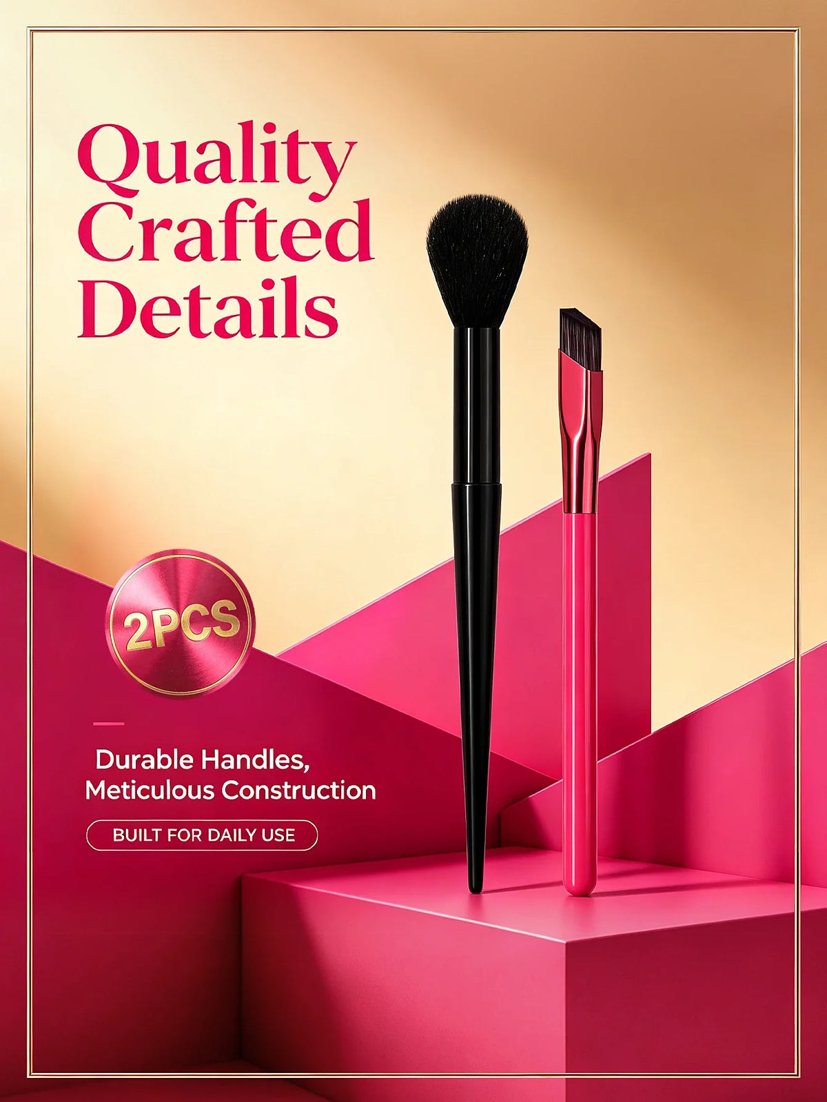 2Pcs Makeup Brush Set – Fluffy Blush & Angled Brow Brush