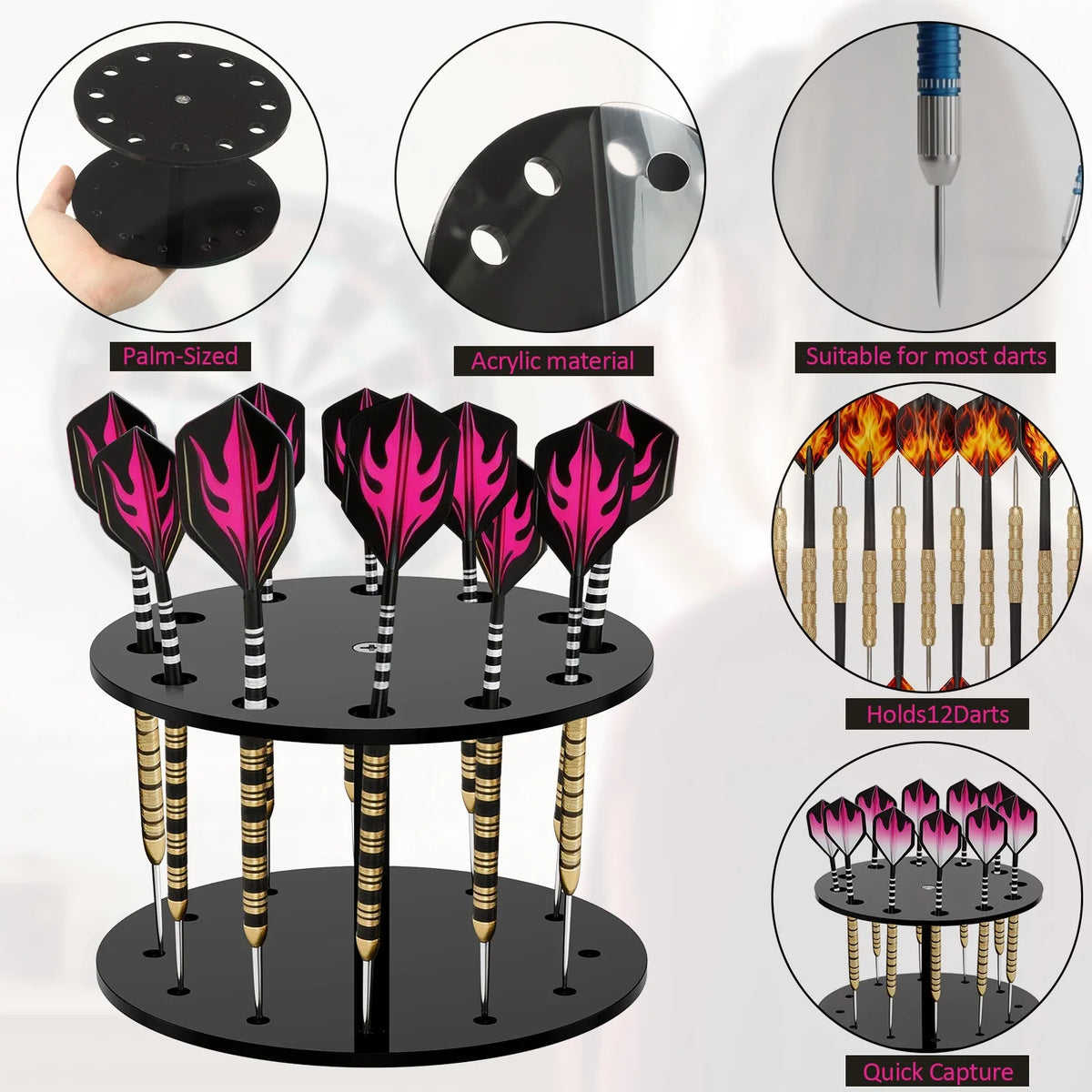 Acrylic Dart Holder Stand – 12-Dart Tabletop Display Rack