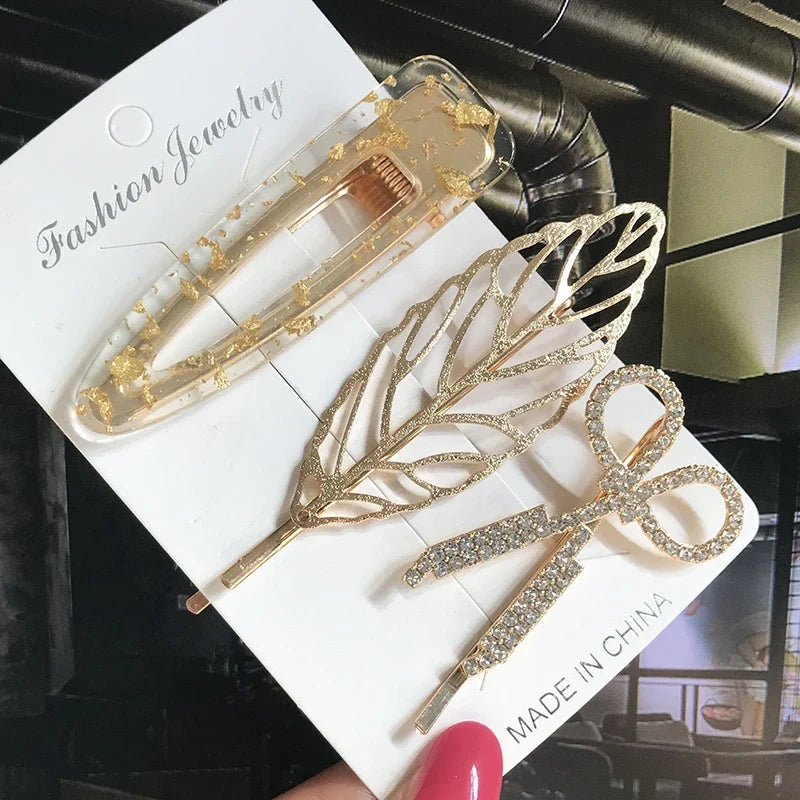 Pearl Crystal Hair Clips Set – Korean Geometric Barrettes