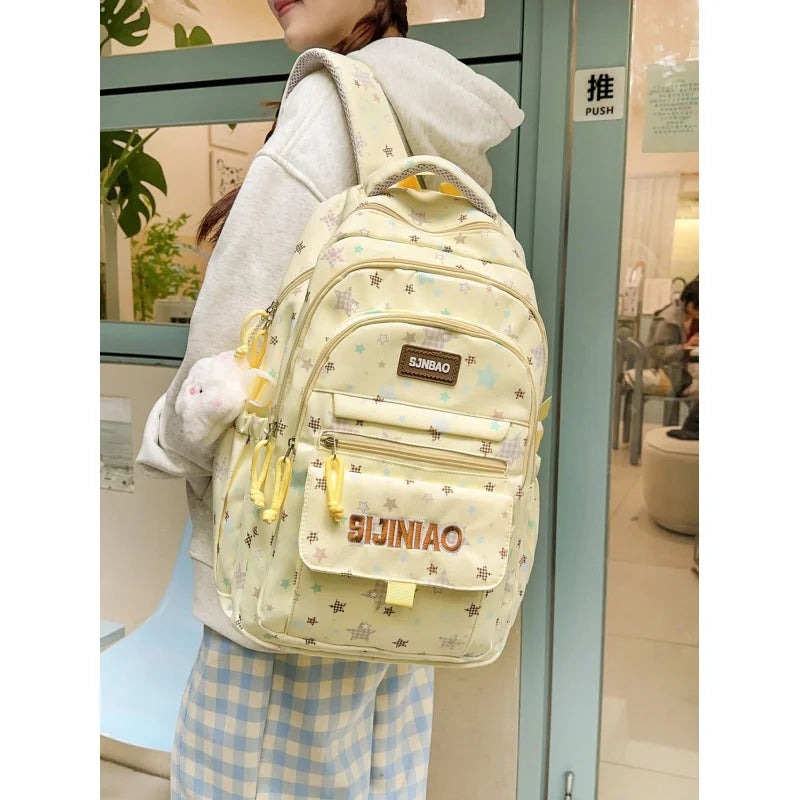 Star Print Large-Capacity School Backpack | Multi-Pocket Nylon