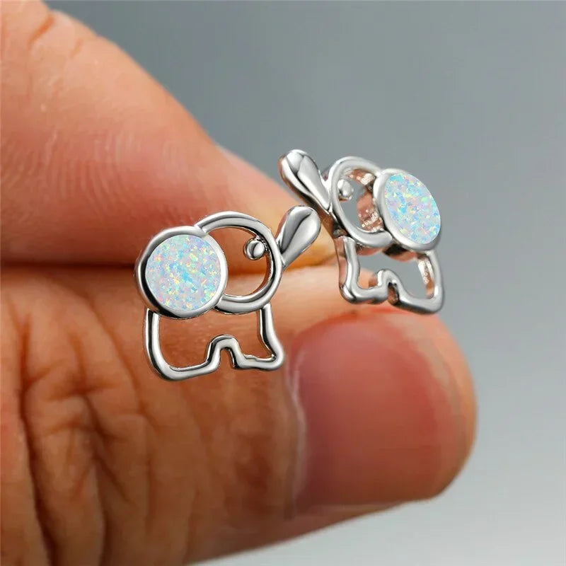 Opal Elephant Stud Earrings – Rose Gold & Silver | Women