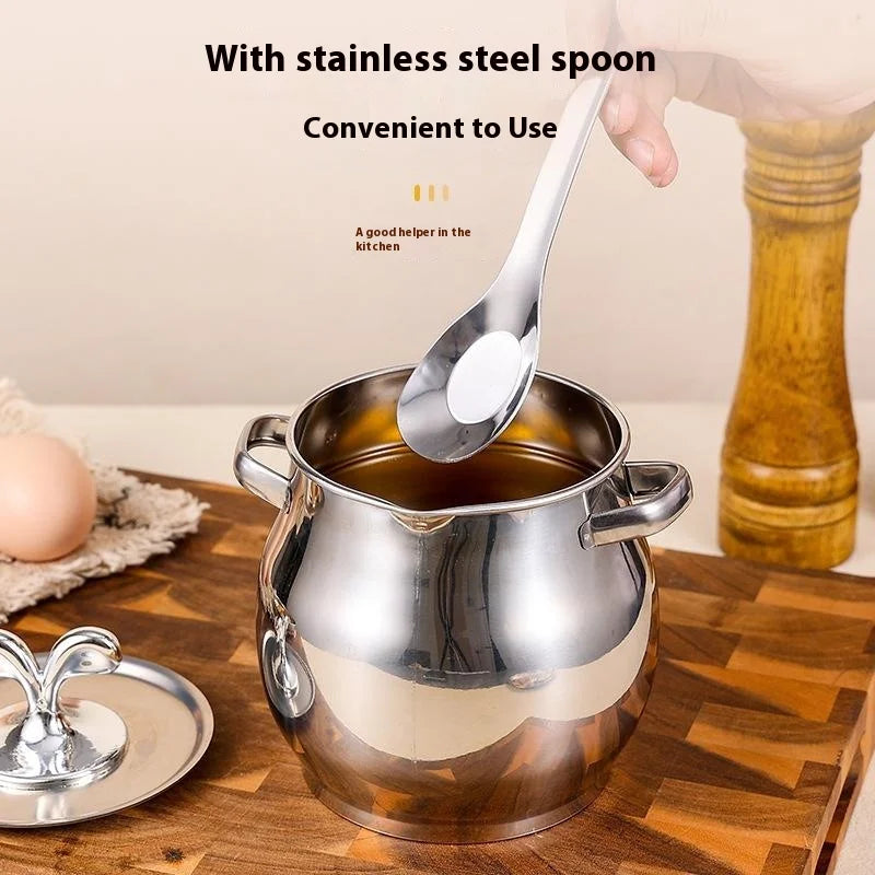 Stainless Steel 1.5L Oil Filter Pot with Lid & Strainer