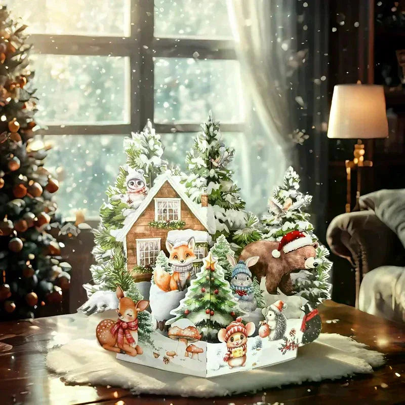 3D Pop-Up Christmas Card – Santa, Reindeer & Snowy Village